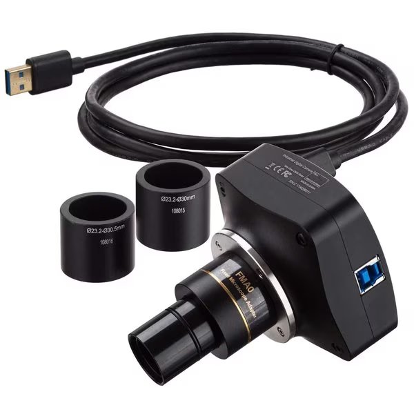 0.4MP USB 3.0 Monochrome Global-Shutter CMOS C-Mount Microscope Camera with Reduction Lens, Amscope, Mfr#: MU043M-FL